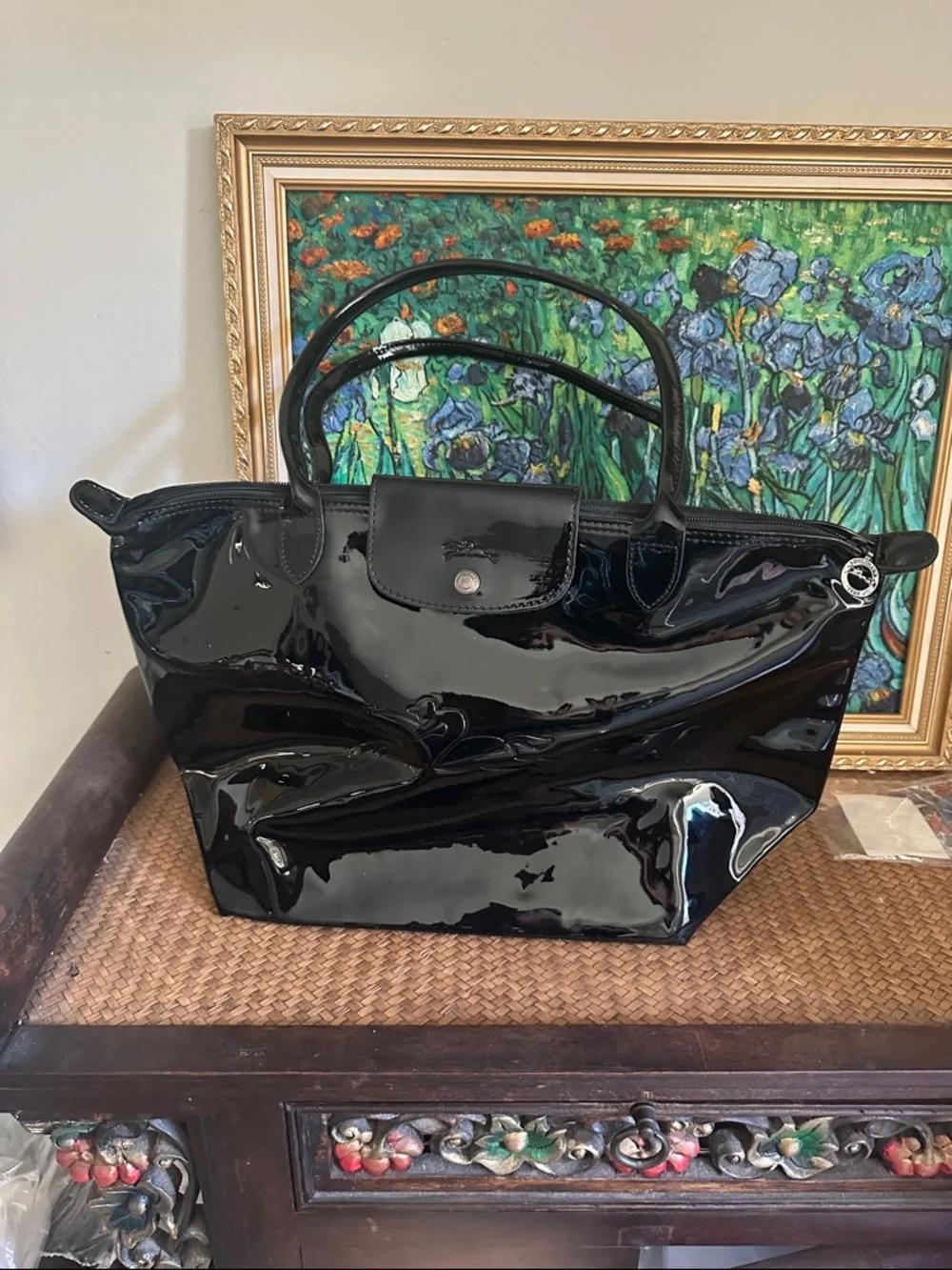 Longchamp Black Patent Le Pliage Tote - Picture 7 of 7